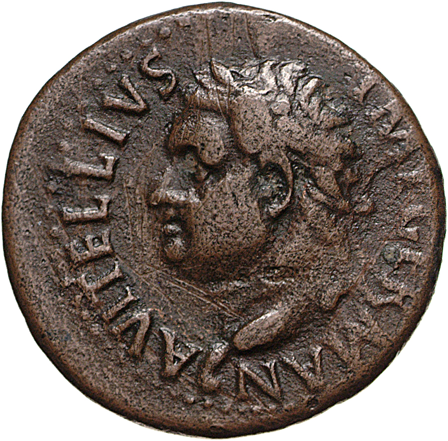 RIC I (second edition) Vitellius 43 Vitellius obverse, Head of Vitellius, laureate, left; globe at point of neck