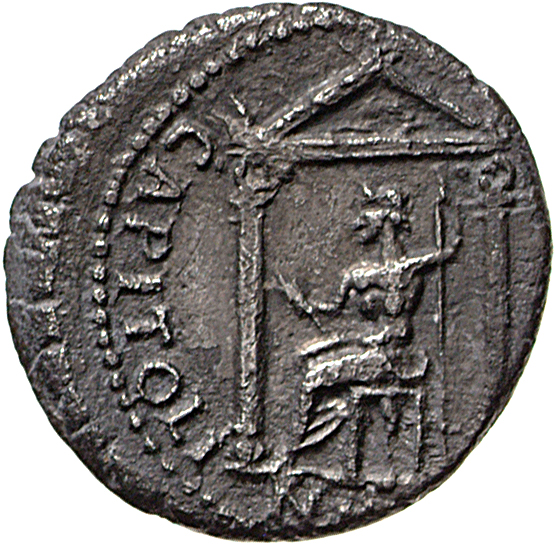 RIC I (second edition) Vitellius 56 Vitellius reverse, Jupiter, naked to waist, seated left, holding thunderbolt in right ...