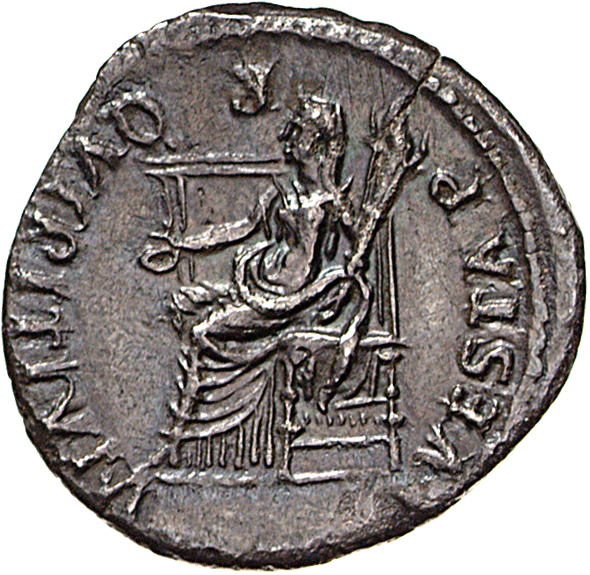 RIC I (second edition) Vitellius 59 Vitellius reverse, Vesta, veiled and draped, seated left on throne, holding patera in ...