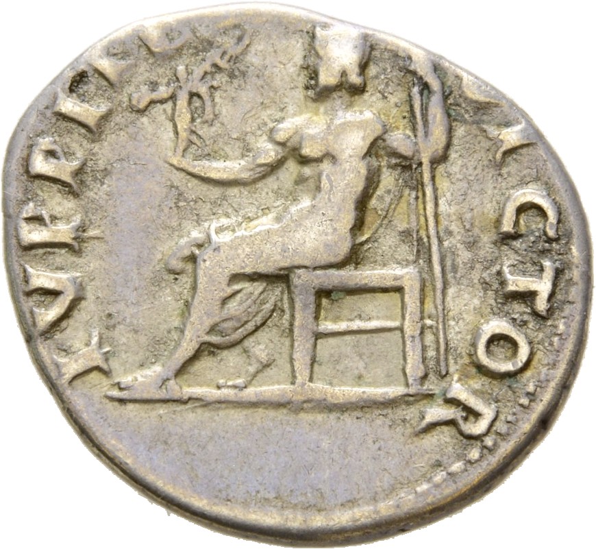 RIC I (second edition) Vitellius 75 Vitellius reverse, Jupiter, naked to waist, seated left, holding Victory in right and ...