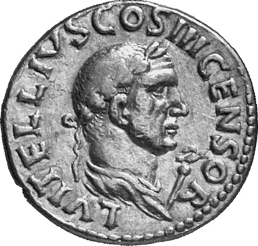 RIC I (second edition) Vitellius 76 Vitellius reverse, Bust of Lucius Vitellius, laureate and draped, right; eagle-tipped ...