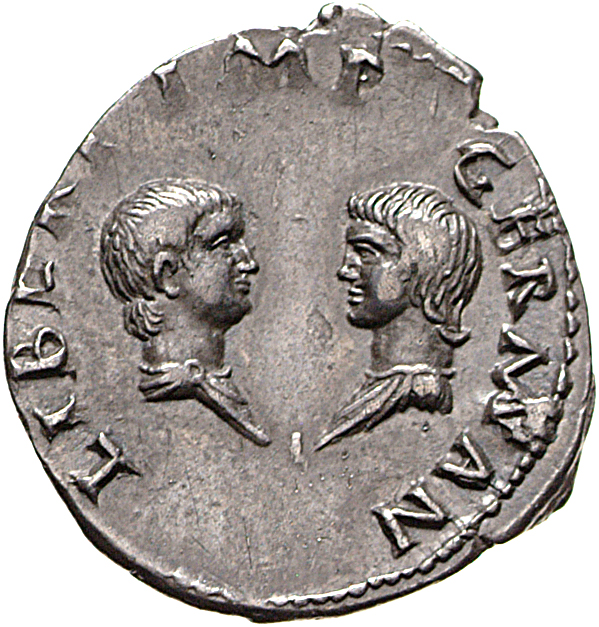 RIC I (second edition) Vitellius 79 Vitellius reverse, Busts of Vitellius' son and daughter, left and right respectively, ...