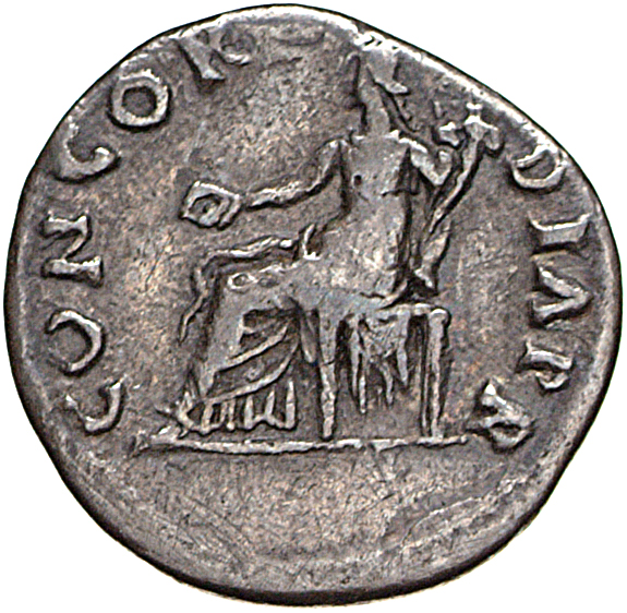 RIC I (second edition) Vitellius 90 Vitellius reverse, Concordia, draped, seated left, holding patera in right hand and co...