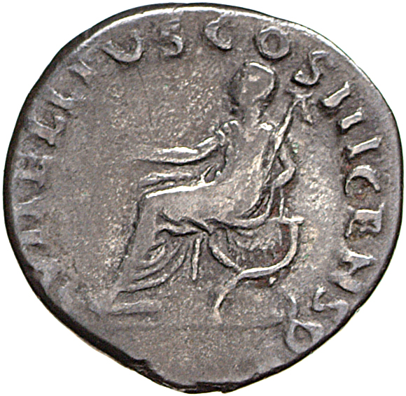 RIC I (second edition) Vitellius 95 Vitellius reverse, Lucius Vitellius, togate, seated left on curule chair, extending ri...