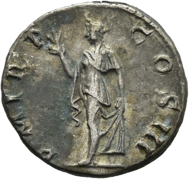 RIC II Hadrian 100a Hadrian reverse, Spes geht nach l. Sie hält eine Blume in ihrer erhobenen r. Hand und rafft ihr Gewand...