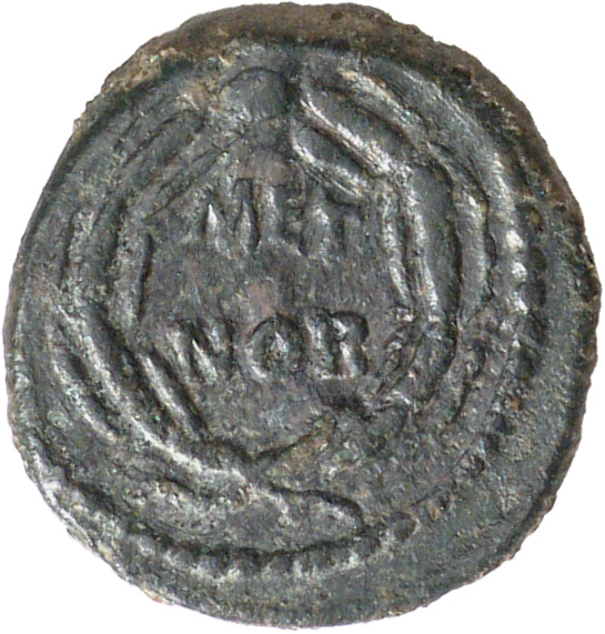 Hadrian reverse — MET / NOR. Aufschrift in zwei durch einen Punkt getrennten Zeilen in einem Kranz.