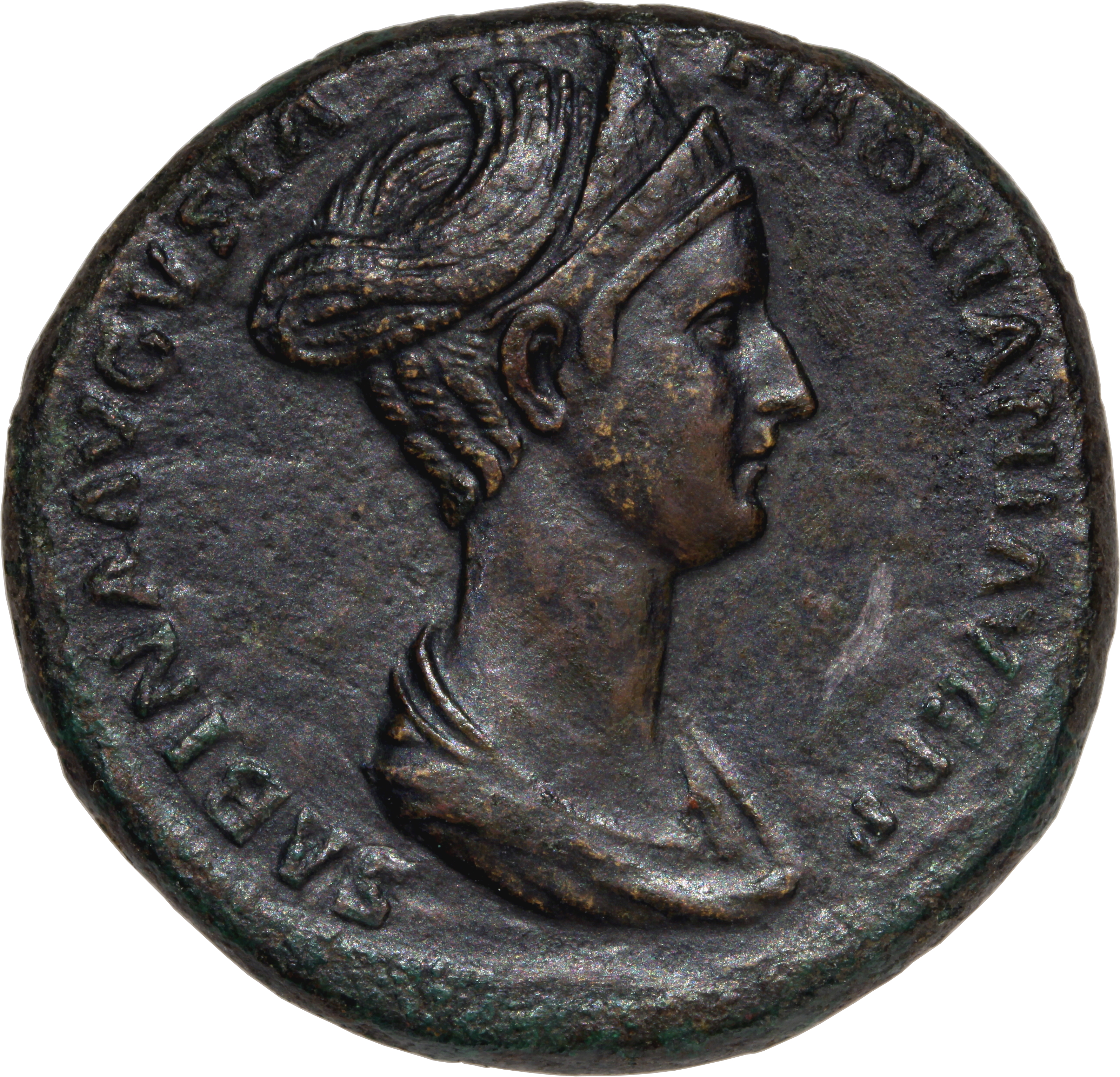 RIC II Hadrian 1023 (dupondius) Hadrian obverse, Drapierte Büste der Sabina mit Diadem nach rechts.