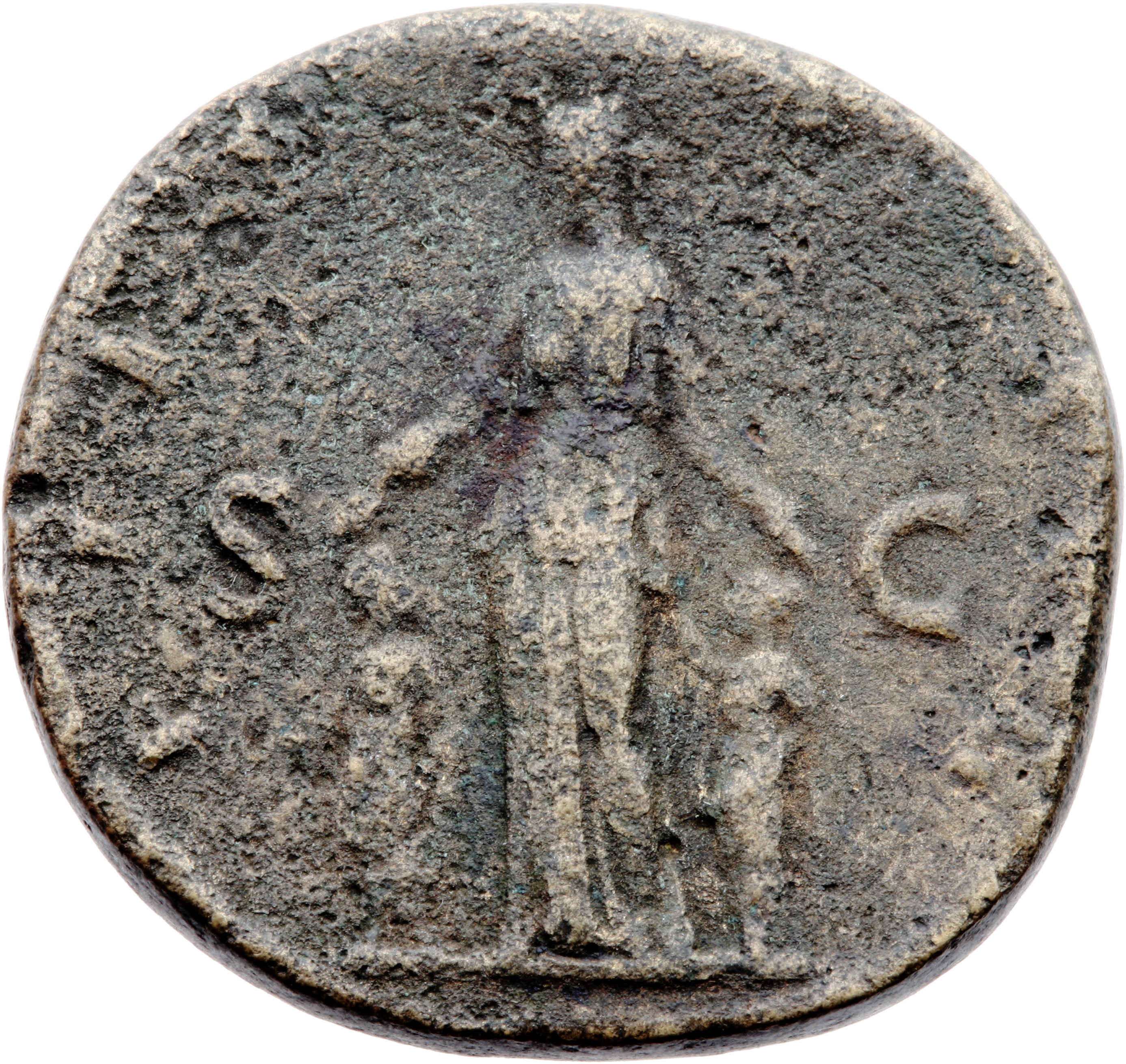 RIC II Hadrian 1030 Hadrian reverse — Pietas steht in der Vorderansicht, den Kopf nach l. Mit Ihrer l. und r. Hand berührt...