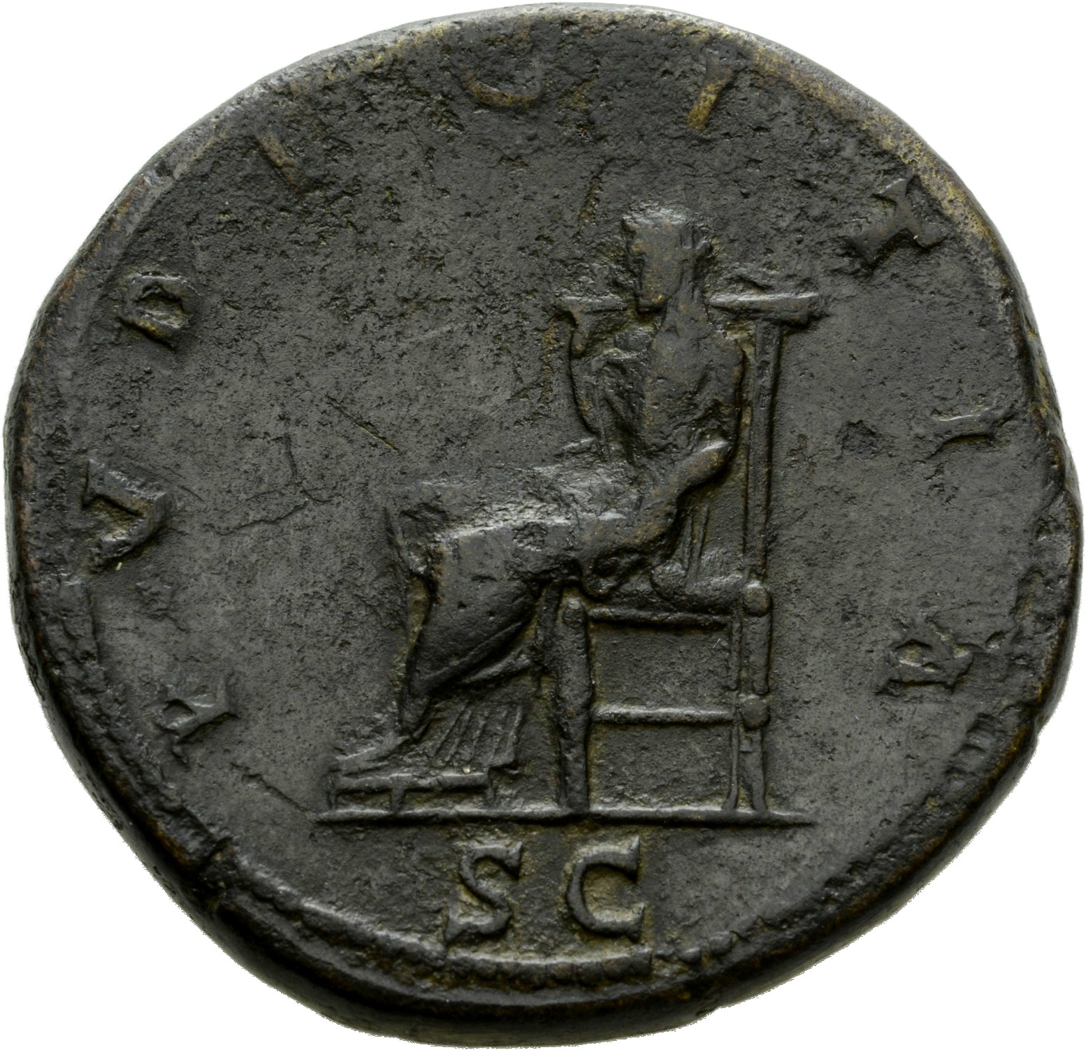 RIC II Hadrian 1032a Hadrian reverse, Pudicitia sitzt nach l.