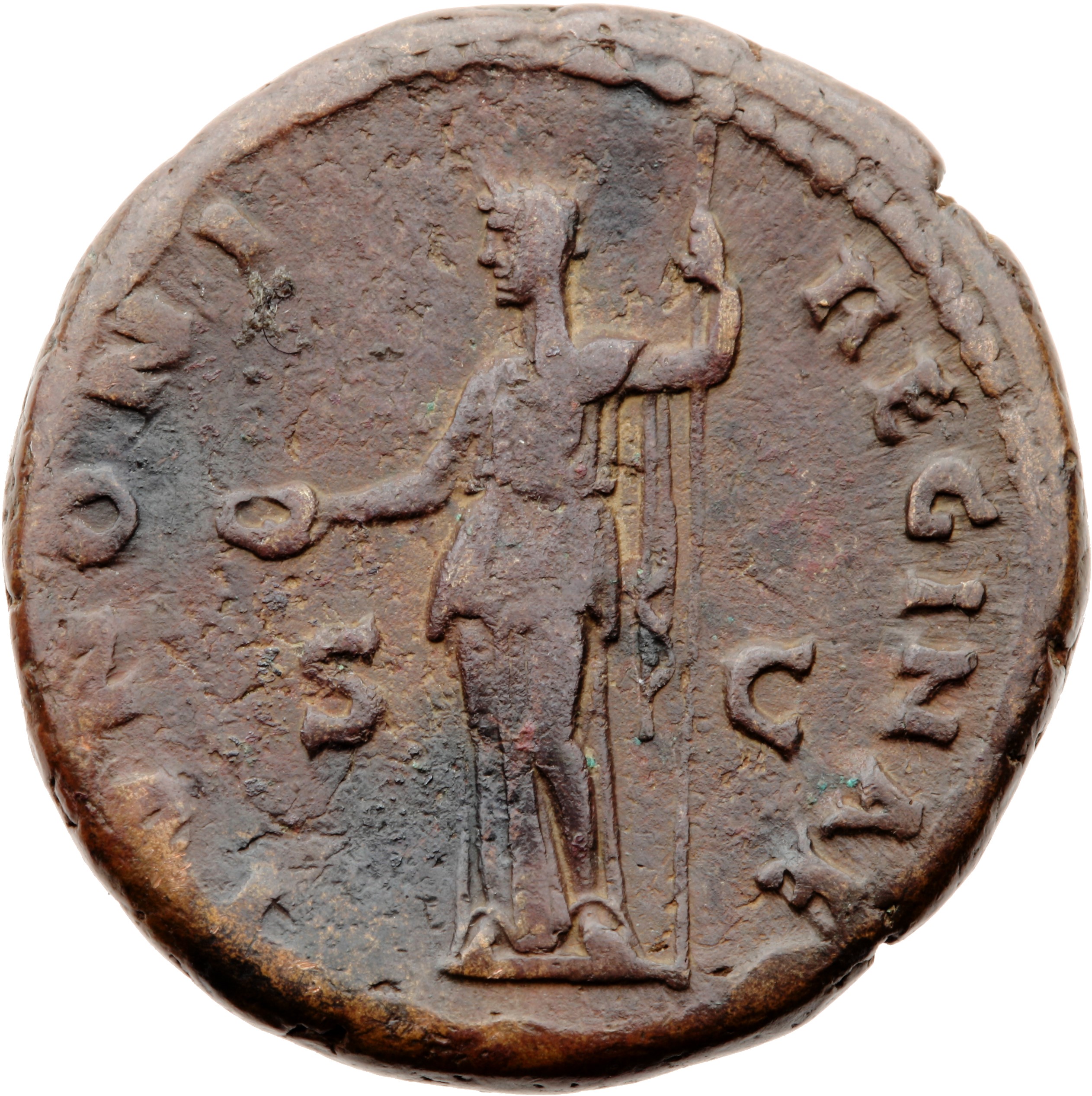 RIC II Hadrian 1038a (dupondius) Hadrian reverse, Juno mit verhülltem Kopf steht nach l. stehend, hält in der l. Hand Opfe...
