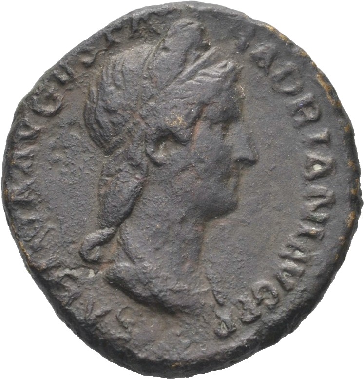RIC II Hadrian 1039 (as) Hadrian obverse, Drapierte Büste der Sabina mit Diadem in der Brustansicht nach r.