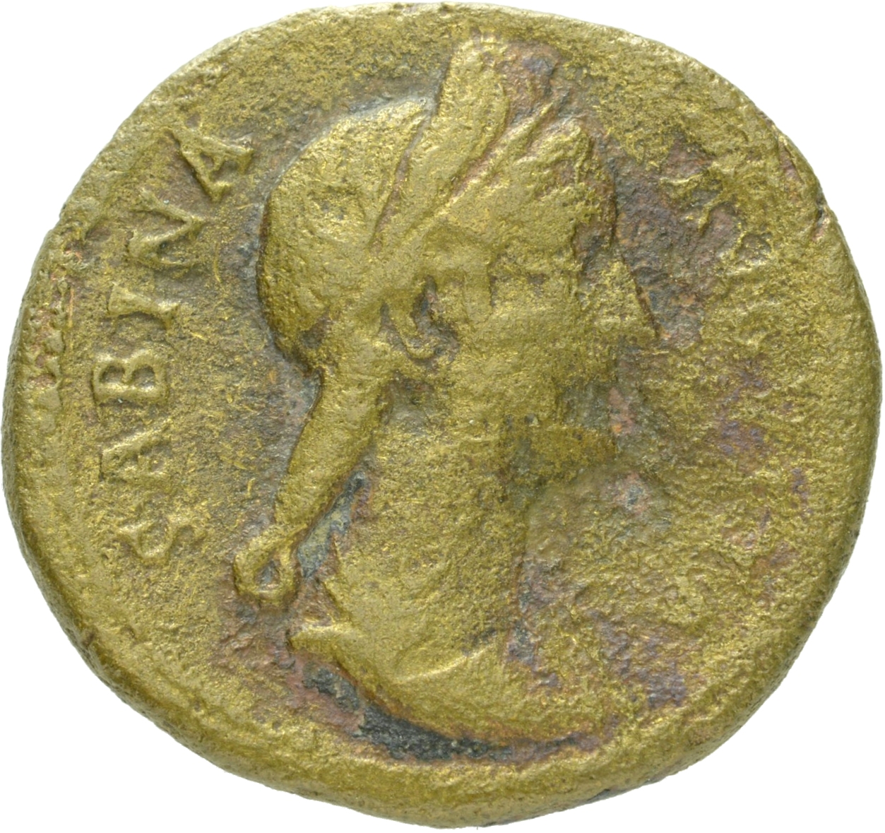 RIC II Hadrian 1047 (as) Hadrian obverse, Drapierte Büste der Sabina nach r.