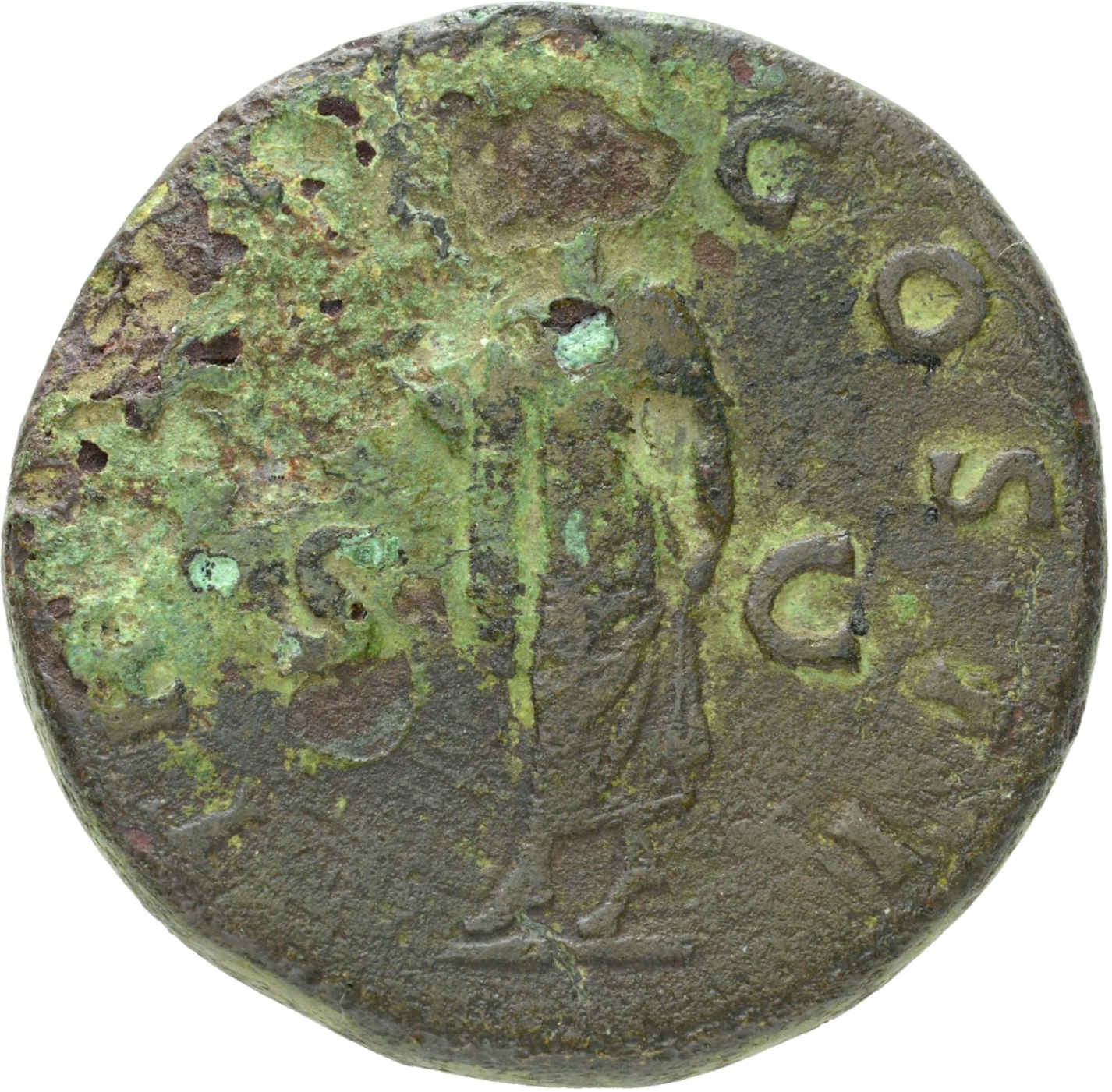 RIC II Hadrian 1055c Hadrian reverse, Spes steht in der Dreiviertelansicht nach l., in der r. Hand Blume. Hebt mit der l. ...