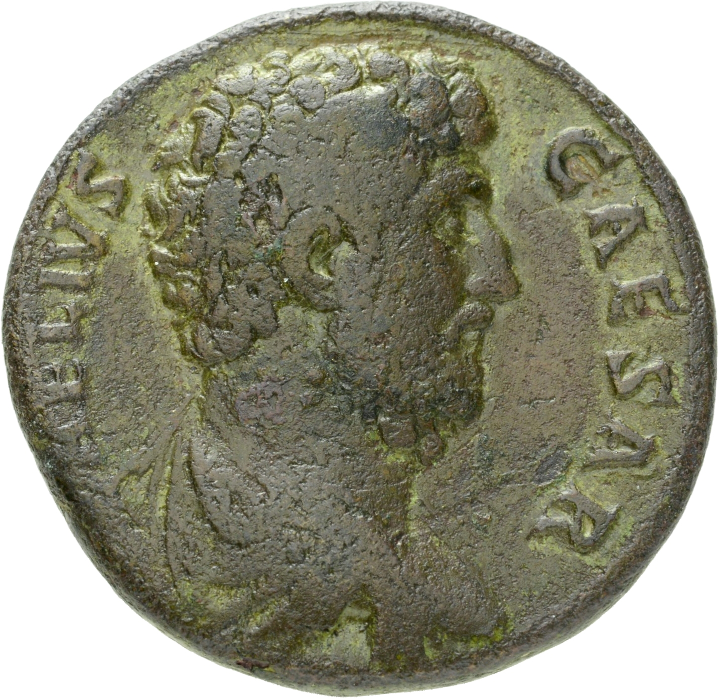 RIC II Hadrian 1055c Hadrian obverse, Drapierte Büste des Lucius Aelius in der Rückenansicht nach r.