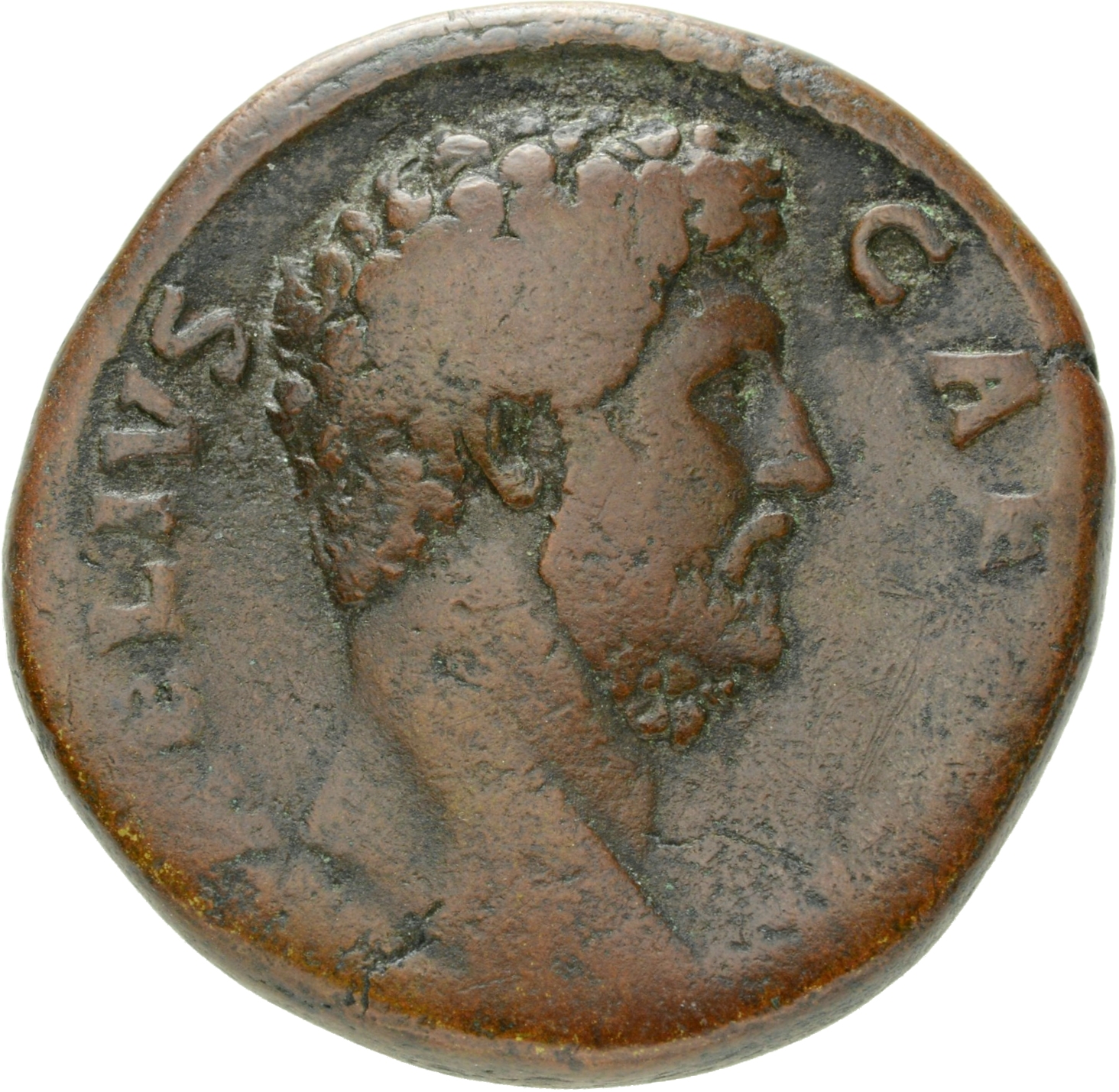 RIC II Hadrian 1063a Hadrian obverse, Büste des Lucius Aelius in der Rückenansicht nach r.