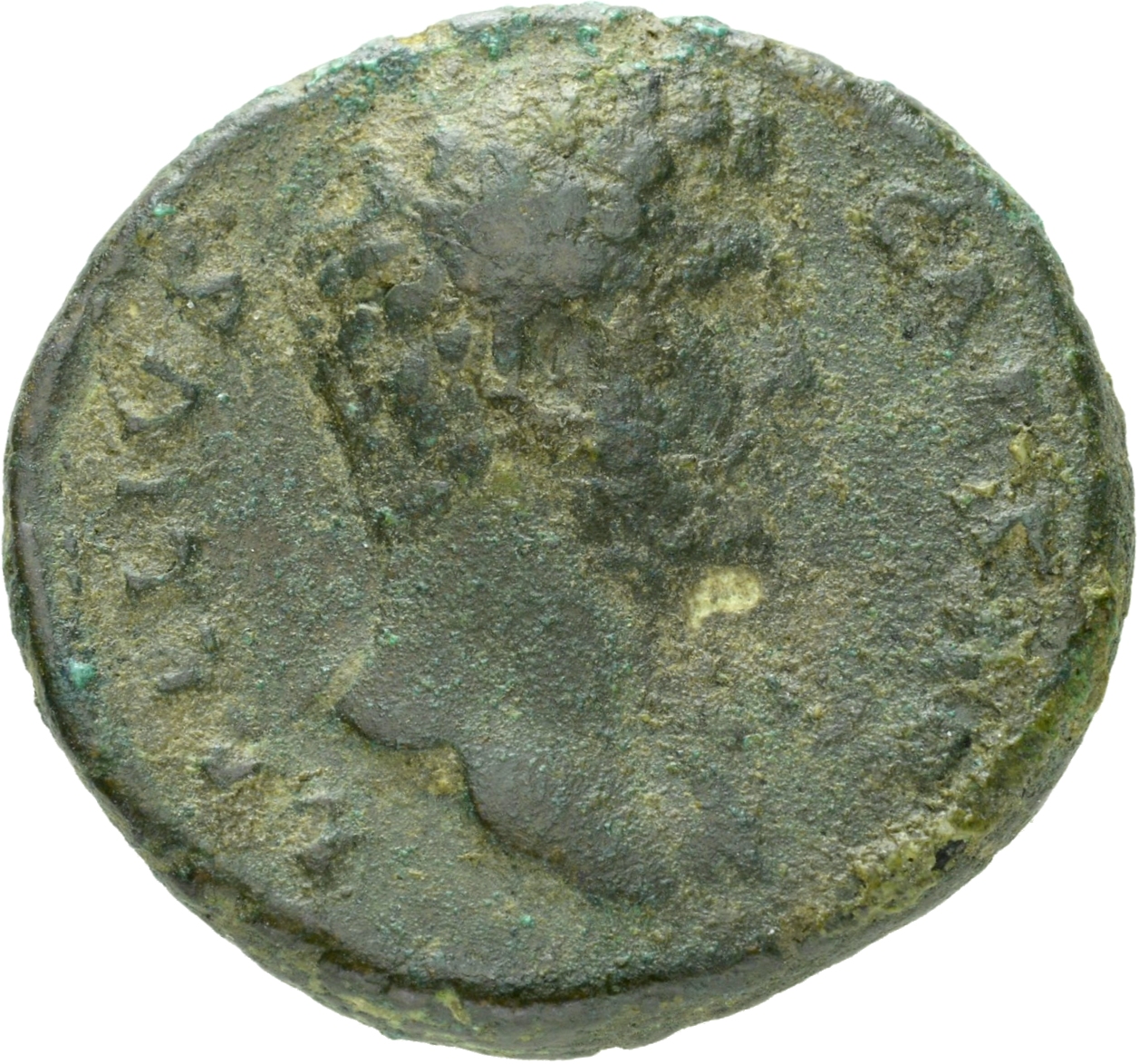RIC II Hadrian 1075 (as) Hadrian obverse, Drapierte Büste des Lucius Aelius in der Brustansicht nach r.