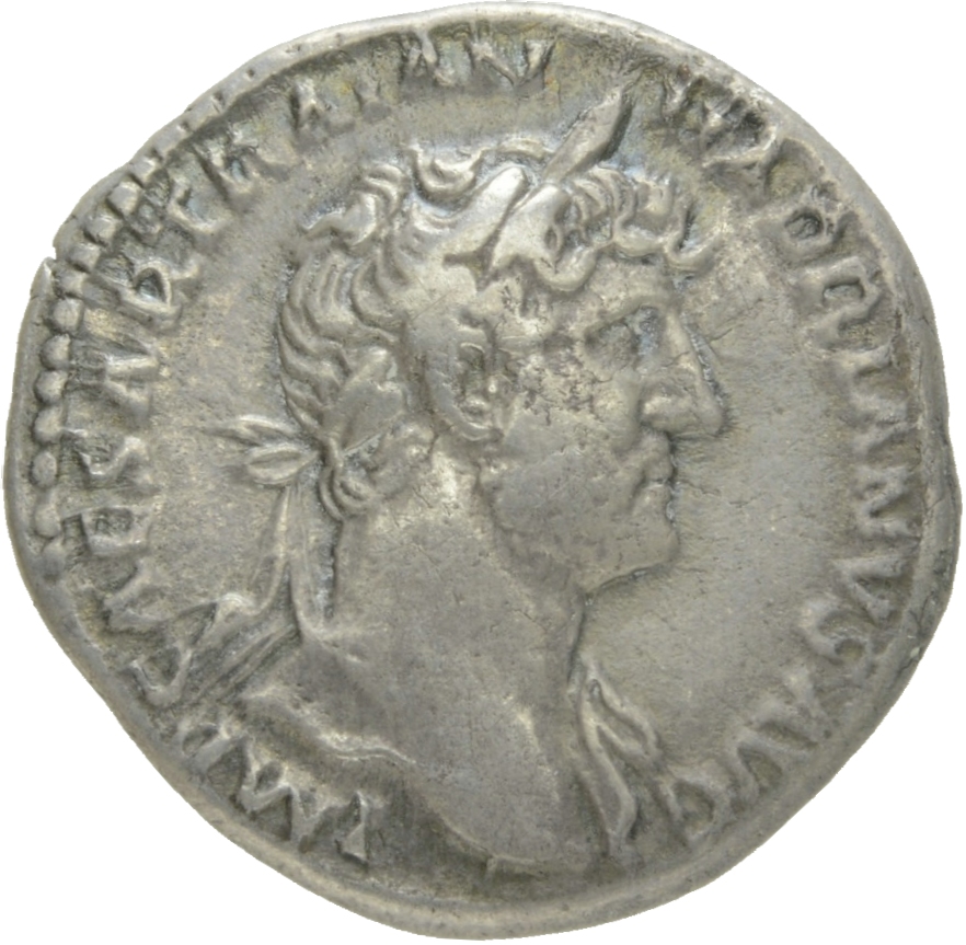 RIC II Hadrian 113b Hadrian obverse, Drapierte Büste des Hadrianus mit Lorbeerkranz in der Brustansicht nach r.