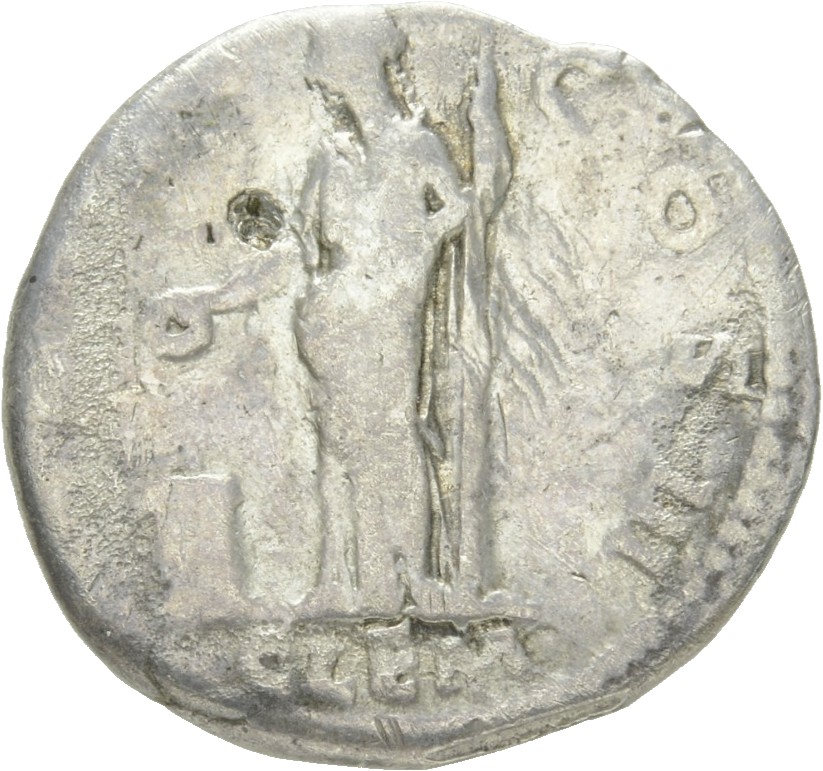 RIC II Hadrian 116b Hadrian reverse, Clementia steht in der Vorderansicht, den Kopf nach l. Mit der r. Hand hält sie eine ...