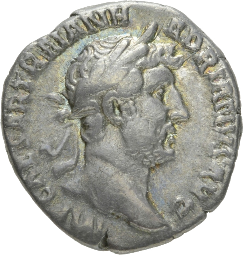 RIC II Hadrian 117a Hadrian obverse, Kopf des Hadrianus mit Lorbeerkranz nach r.