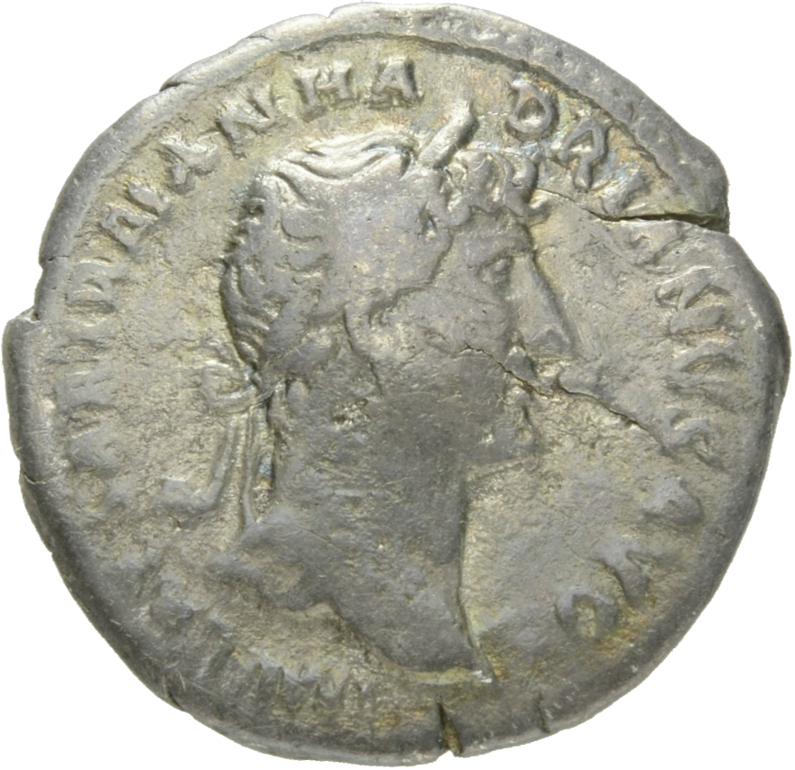 RIC II Hadrian 120a Hadrian obverse, Kopf des Hadrianus mit Lorbeerkranz nach r.