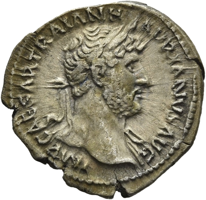 RIC II Hadrian 120a Hadrian obverse — Kopf des Hadrianus mit Lorbeerkranz nach r.