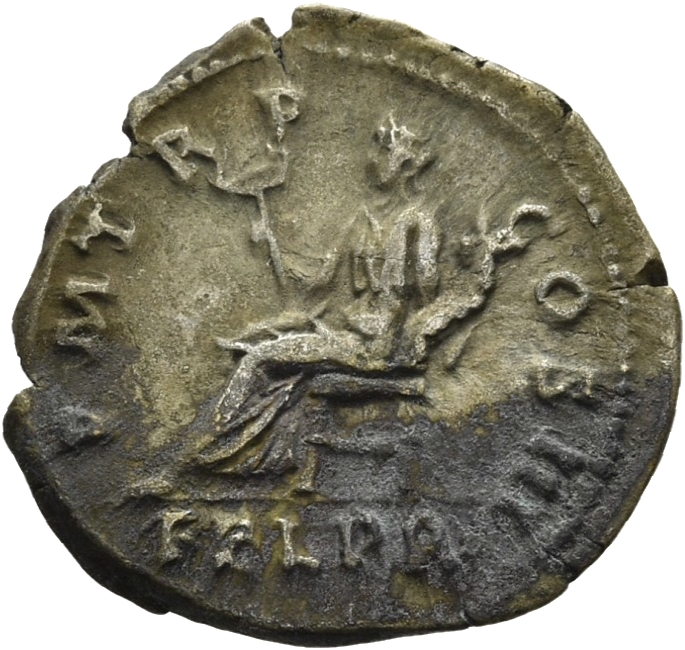 RIC II Hadrian 120a Hadrian reverse — Felicitas thront nach l., in der r. Hand Merkurstab (caduceus), in der l. Hand Füllh...