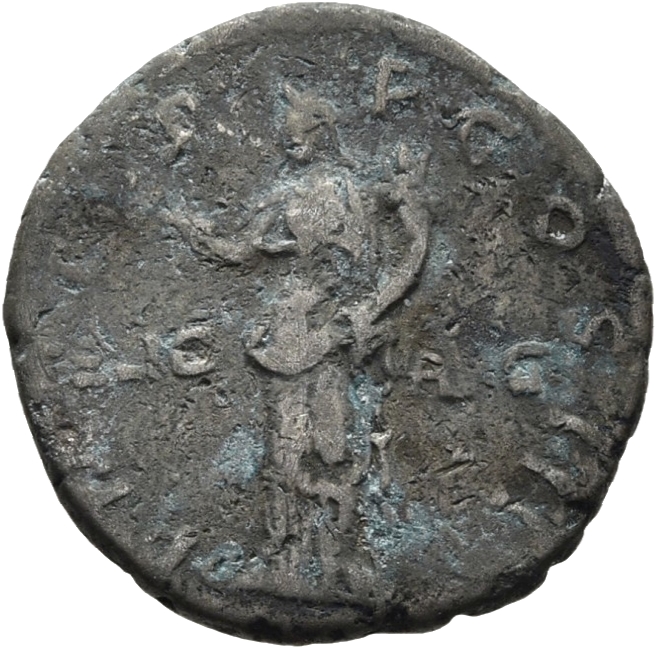 RIC II Hadrian 121 Hadrian reverse, Felicitas steht in der Vorderansicht, den Kopf nach l. gewandt. Sie hält einen Merkurs...