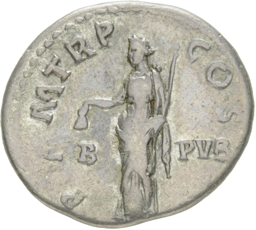 RIC II Hadrian 128a Hadrian reverse, Libertas steht in der Vorderansicht, den Kopf nach l. In der r. Hand eine Kappe (pile...