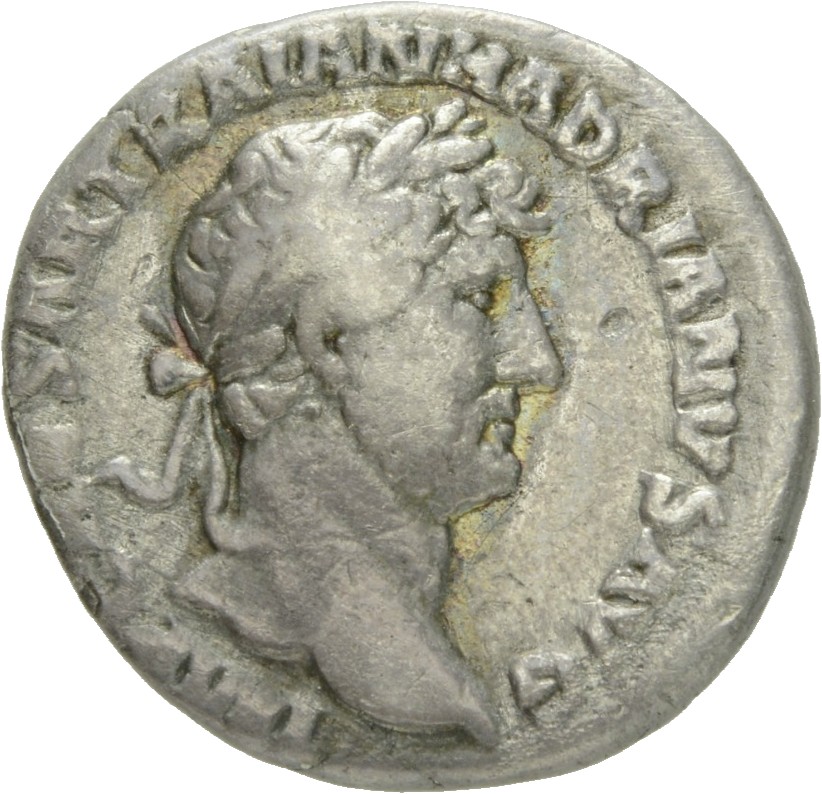 RIC II Hadrian 135a Hadrian obverse, Kopf des Hadrianus mit Lorbeerkranz nach r.