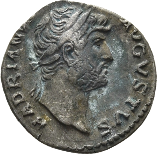 RIC II Hadrian 149c Hadrian obverse, Kopf des Hadrianus mit Lorbeerkranz nach r.