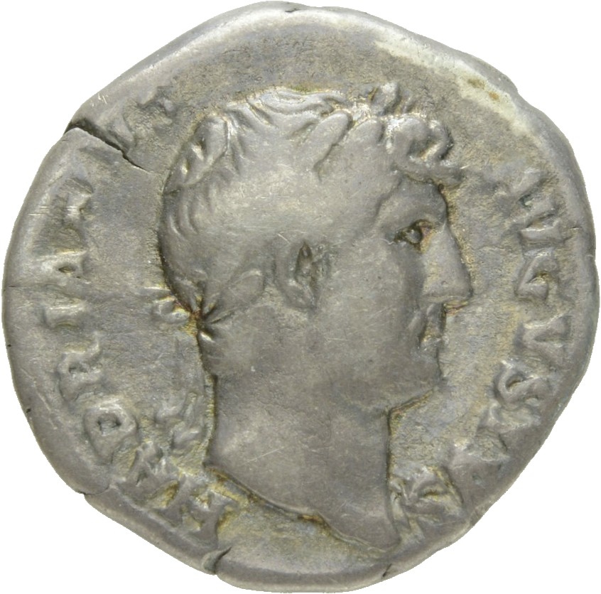 RIC II Hadrian 157d Hadrian obverse, Drapierte Büste des Hadrianus mit Lorbeerkranz in der Brustansicht nach r.