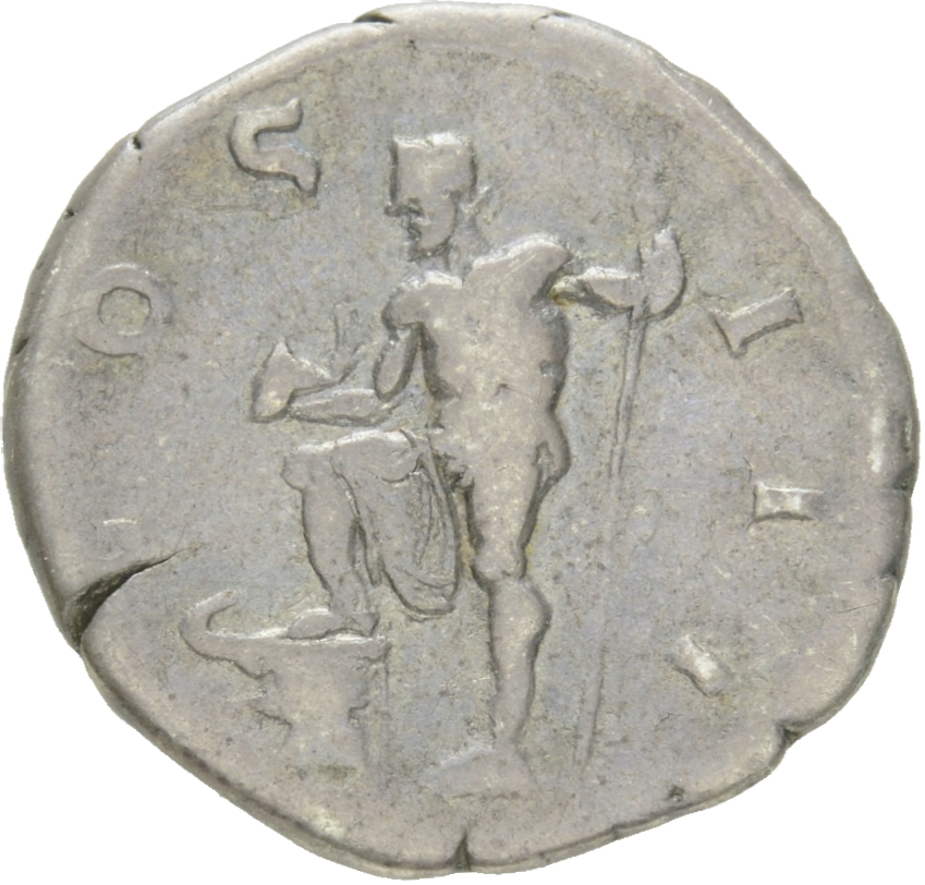 RIC II Hadrian 157d Hadrian reverse, Neptun steht nach l., den r. Fuß auf einem Schiffsvorderteil (prora). In der r. Hand ...