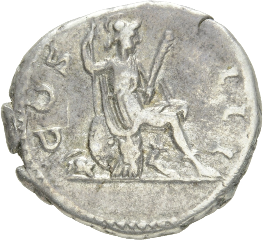 RIC II Hadrian 162c Hadrian reverse, Virtus mit Helm und Panzer sitzt auf einem Brustpanzer nach r. In der r. Hand ein Spe...