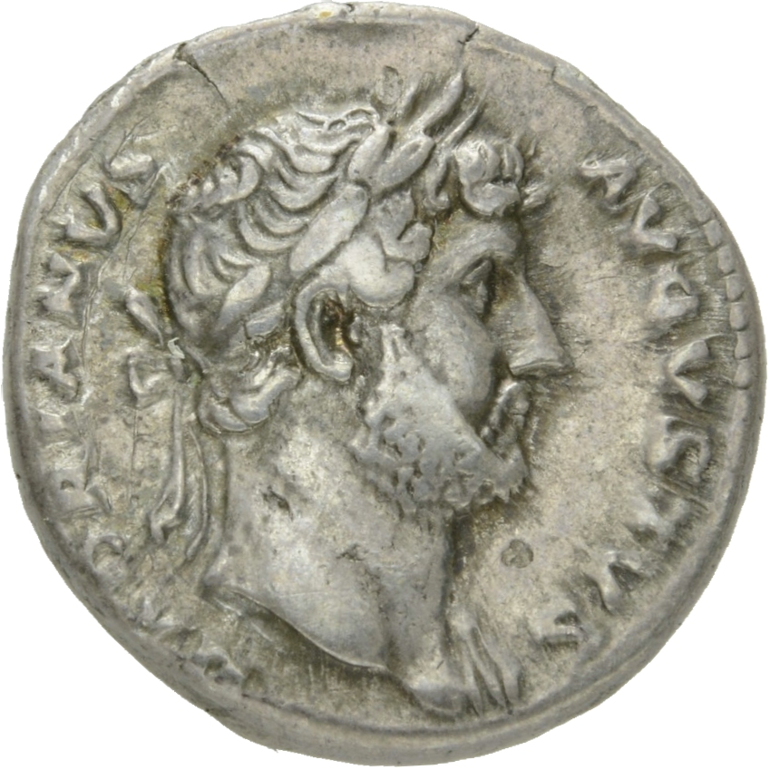 RIC II Hadrian 165d Hadrian obverse, Drapierte Büste des Hadrianus mit Lorbeerkranz in der Brustansicht nach r.