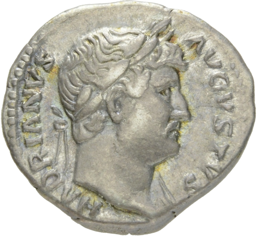 RIC II Hadrian 169d Hadrian obverse, Drapierte Büste des Hadrianus mit Lorbeerkranz in der Brustansicht nach r.