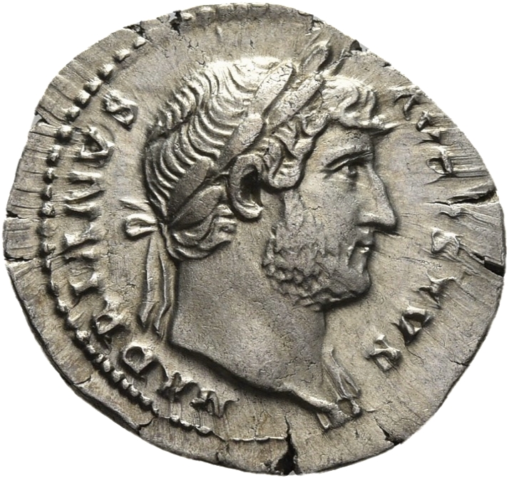 RIC II Hadrian 171d Hadrian obverse — Drapierte Büste des Hadrianus mit Lorbeerkranz in der Brustansicht nach r.
