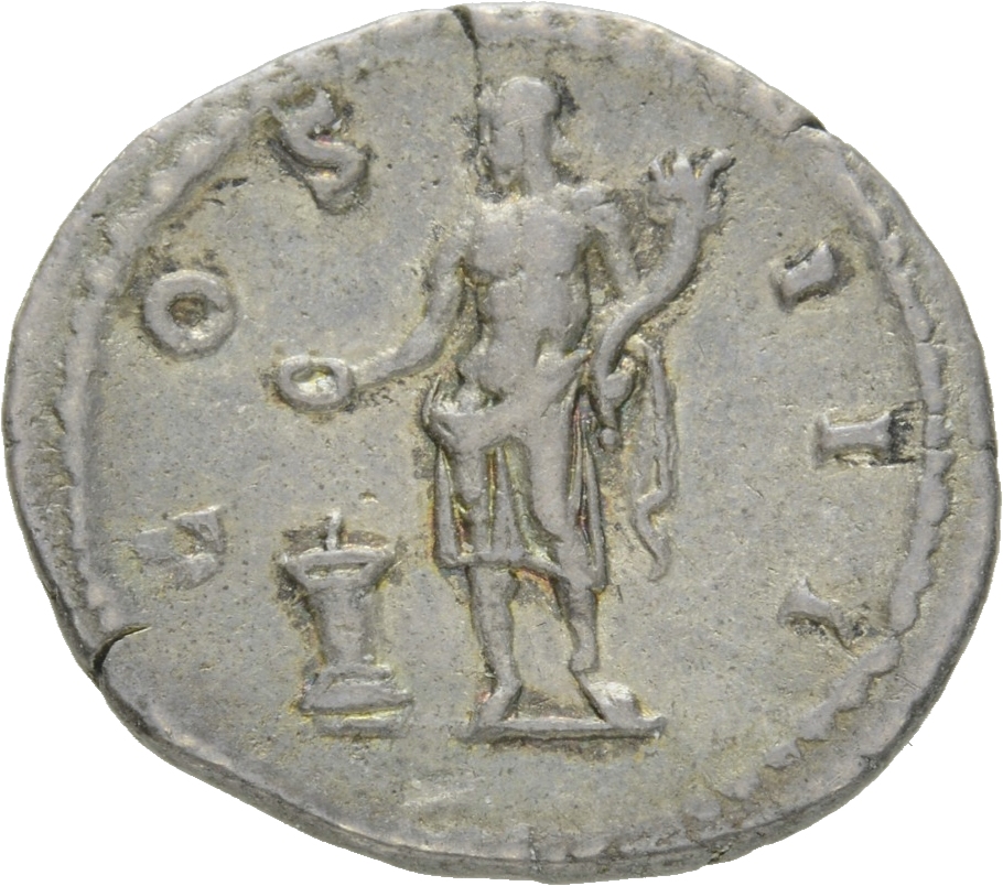RIC II Hadrian 173c Hadrian reverse, Genius steht in der Vorderansicht, den Kopf nach l. Mit der r. Hand hält er eine Opfe...