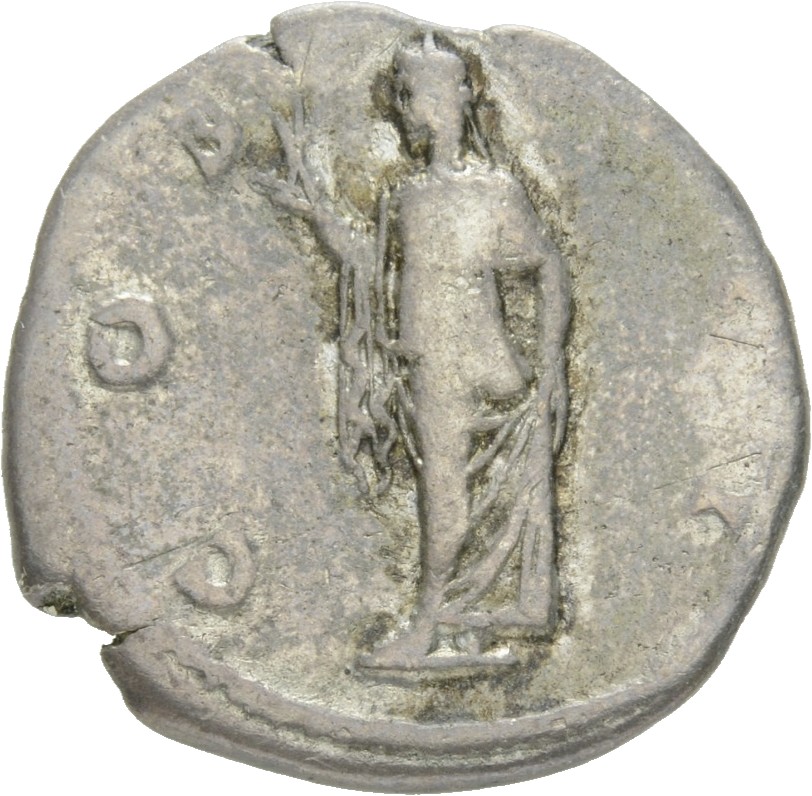 RIC II Hadrian 181d (denarius) Hadrian reverse, Spes steht in der Vorderansicht, den Kopf nach l., in der r. Hand Blume, d...