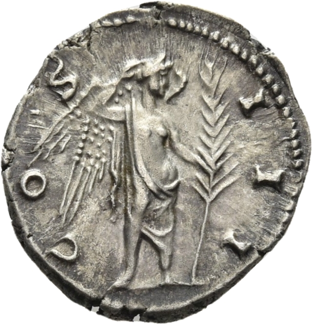 RIC II Hadrian 182d Hadrian reverse, Victoria steht in der Vorderansicht, den Kopf nach r. gewandt. Sie krönt sich selbst ...