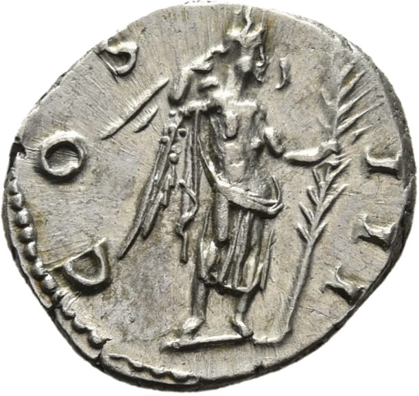 RIC II Hadrian 182d Hadrian reverse, Victoria steht in der Vorderansicht, den Kopf nach r. gewandt. Sie krönt sich selbst ...