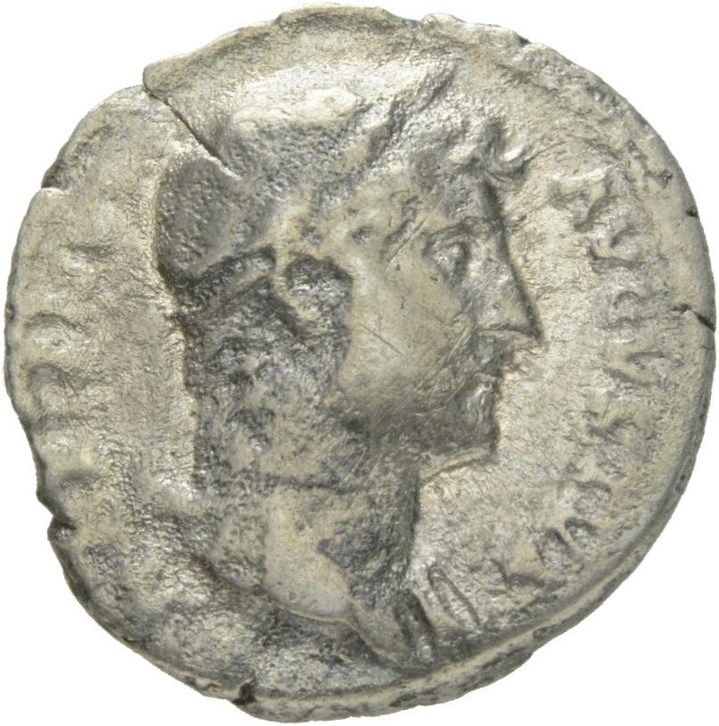 RIC II Hadrian 184 Hadrian obverse, Drapierte Büste des Hadrianus mit Lorbeerkranz in der Brustansicht nach r.