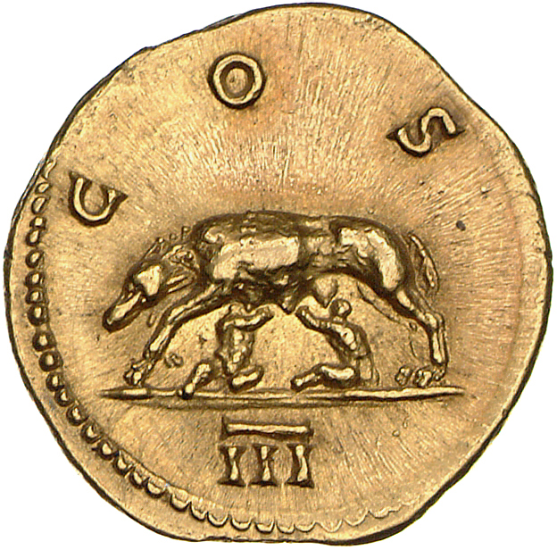 RIC II Hadrian 193d Hadrian reverse, Die römische Wölfin (lupa romana) nach l. säugt die Zwillinge Romulus und Remus.