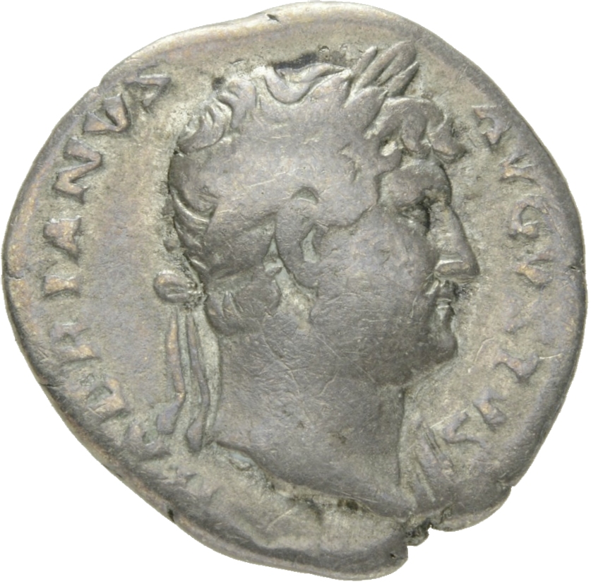 RIC II Hadrian 197d Hadrian obverse, Drappierte Büste des Hadrianus mit Lorbeerkranz in der Brustansicht nach r.