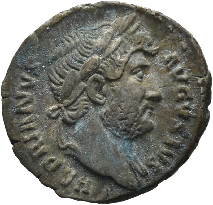 RIC II Hadrian 200d Hadrian obverse, Kopf des Hadrianus mit Lorbeerkranz und Gewandspuren an der l. Schulter nach r.