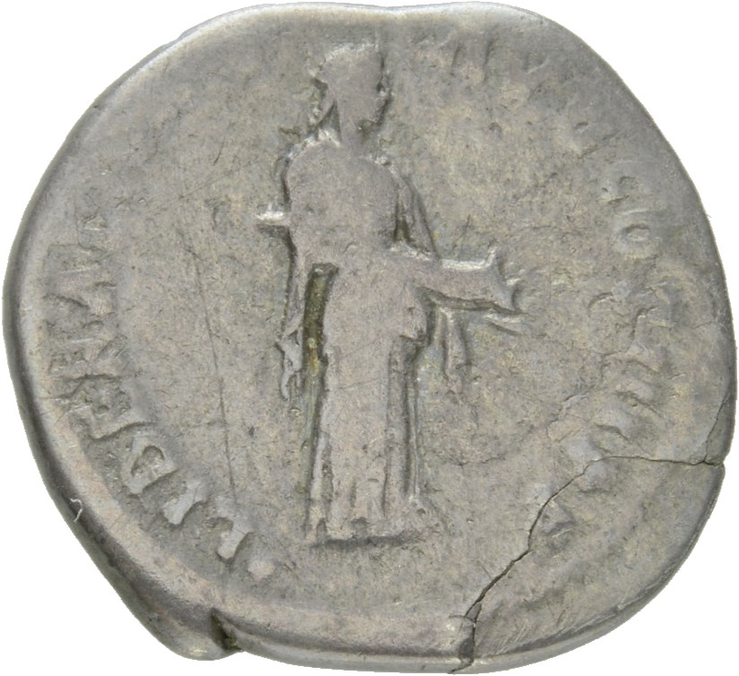 RIC II Hadrian 216e Hadrian reverse, Liberalitas entleert Füllhorn (cornucopiae) nach r.