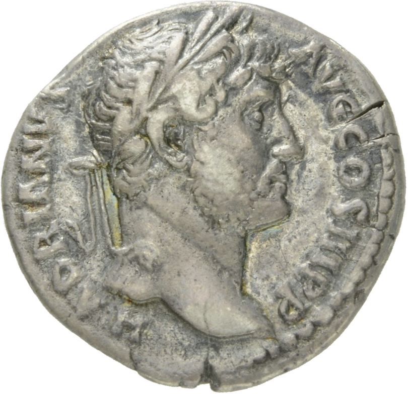 RIC II Hadrian 240d Hadrian obverse, Kopf des Hadrianus mit Lorberkranz nach r.
