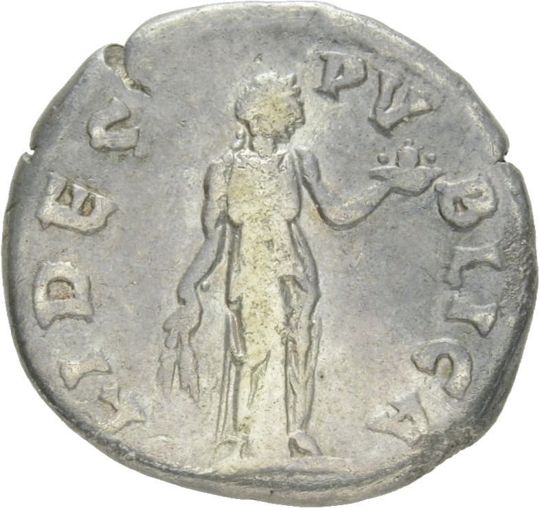 RIC II Hadrian 241Ad Hadrian reverse, Fides steht in der Vorderansicht, den Kopf nach r. Hält in der r. Hand Ähren und auf...