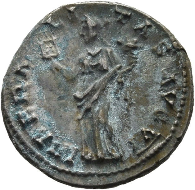 RIC II Hadrian 253d Hadrian reverse, Liberalitas steht in der Vorderansicht, den Kopf nach l. gewandt. Sie hält ein Rechen...