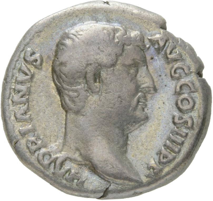 RIC II Hadrian 256a (denarius) Hadrian obverse, Kopf des Hadrianus nach r.