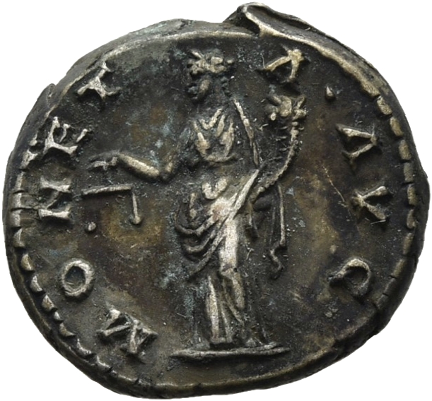 RIC II Hadrian 256d Hadrian reverse, Moneta steht in der Vorderansicht, den Kopf nach l. Hält in der r. Hand eine Waage un...